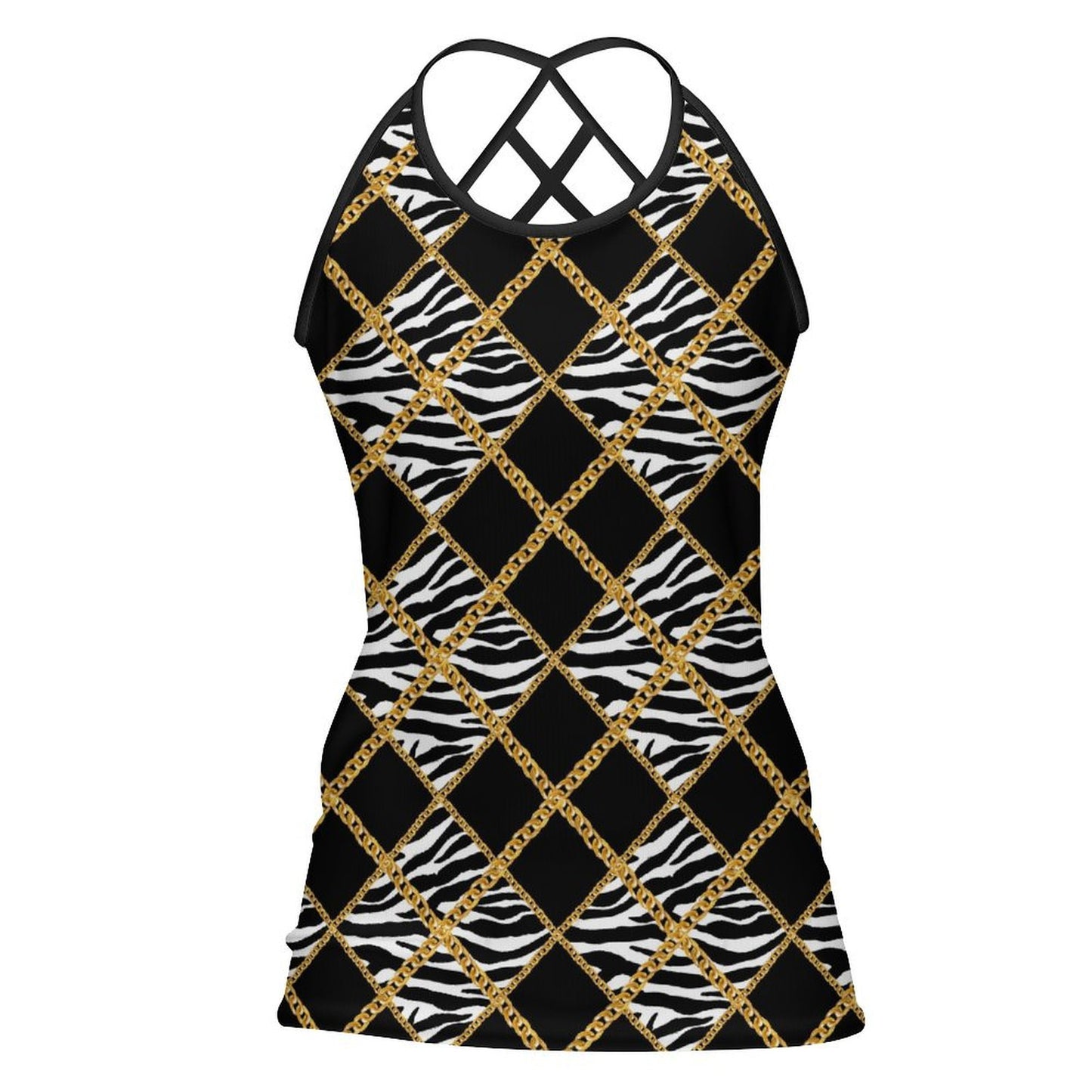 Zebra Chains Criss Cross Back Tank Top