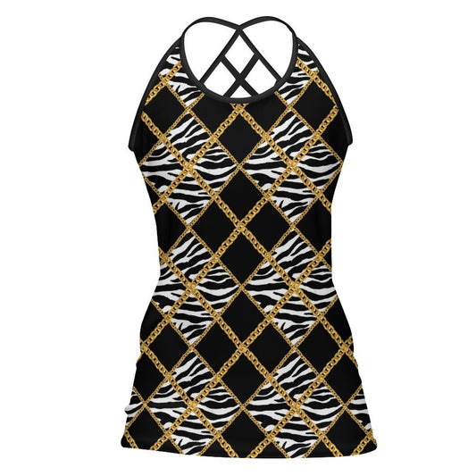 Zebra Chains Criss Cross Back Tank Top