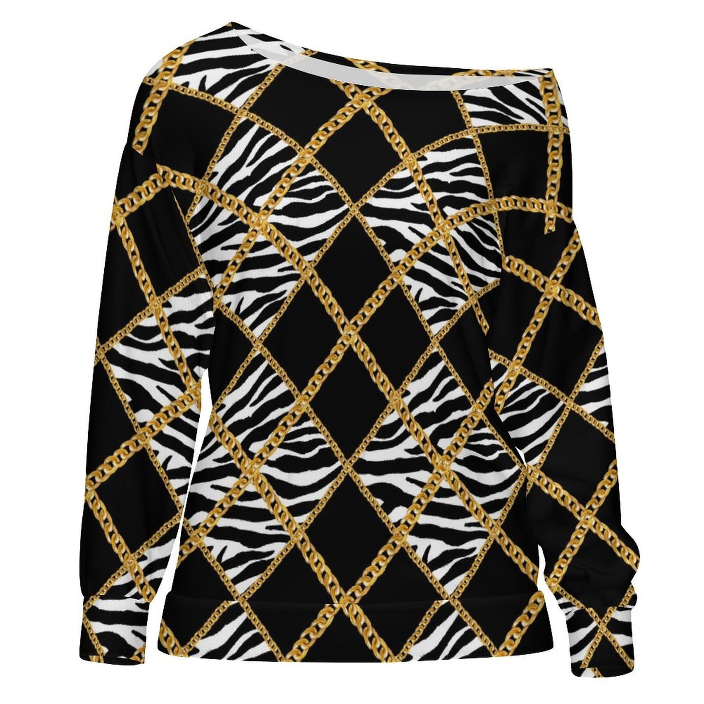 Zebra Chains Off-Shoulder Sweatshirt