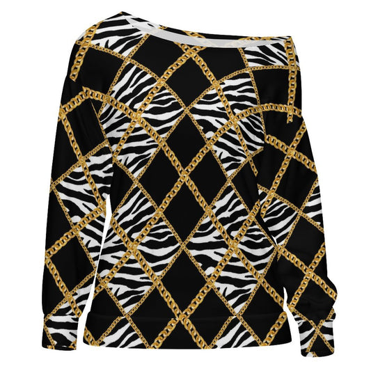 Zebra Chains Off-Shoulder Sweatshirt