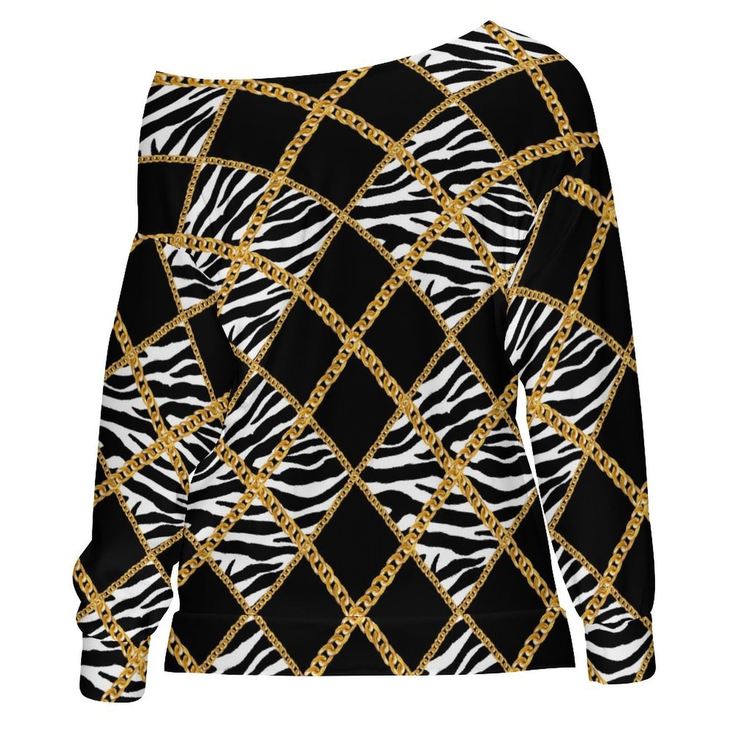 Zebra Chains Off-Shoulder Sweatshirt
