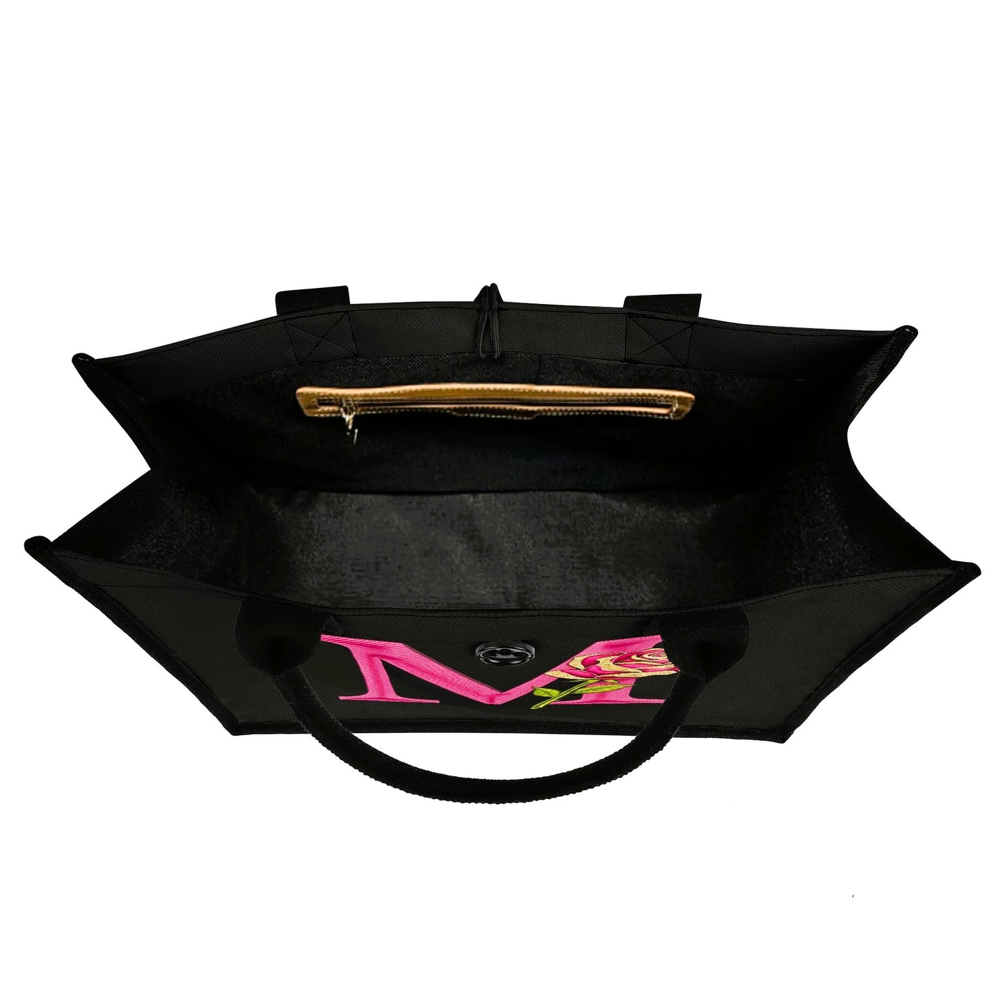 Floral M Initial Canvas Tote