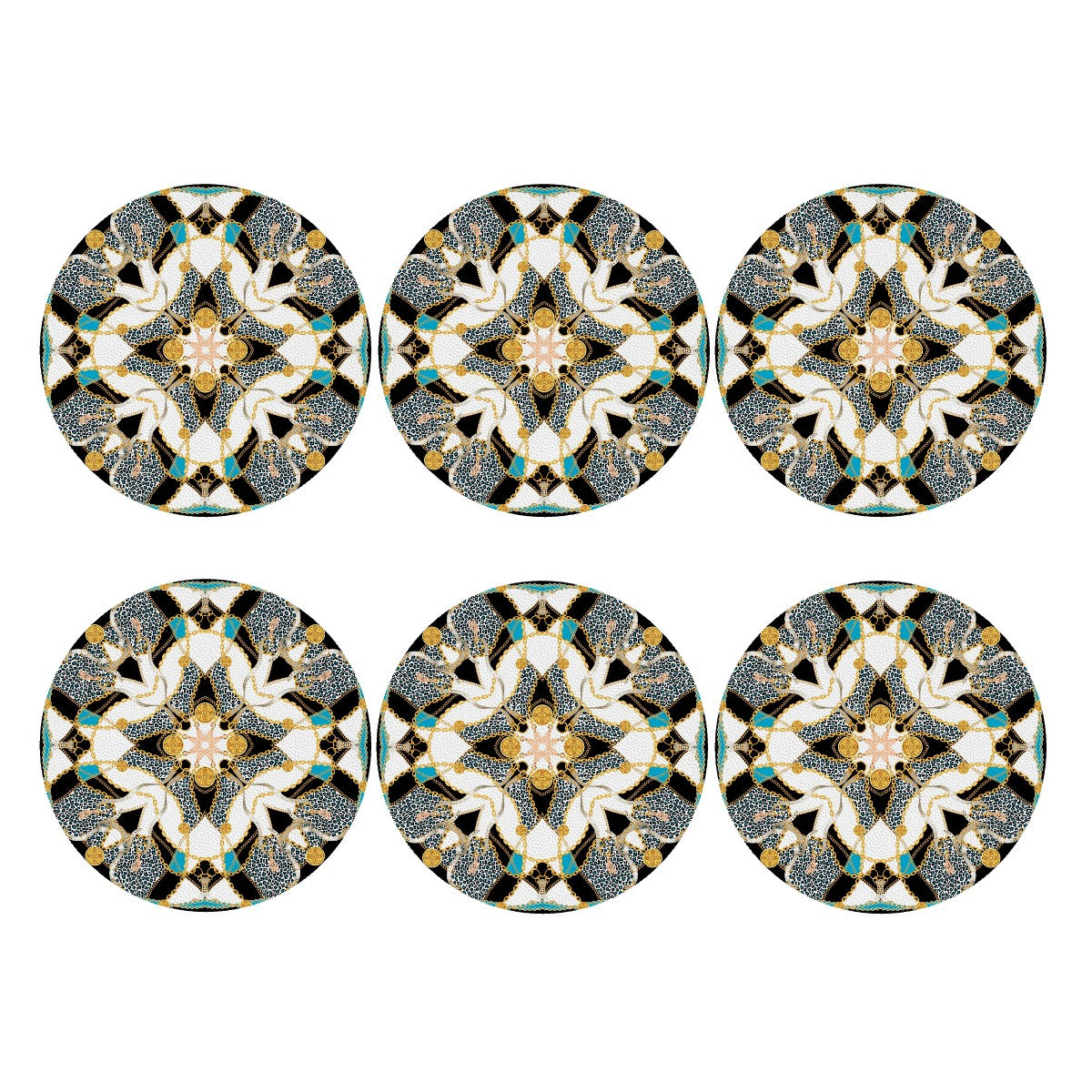 Geometric Round Leatherette Coasters 6 pcs