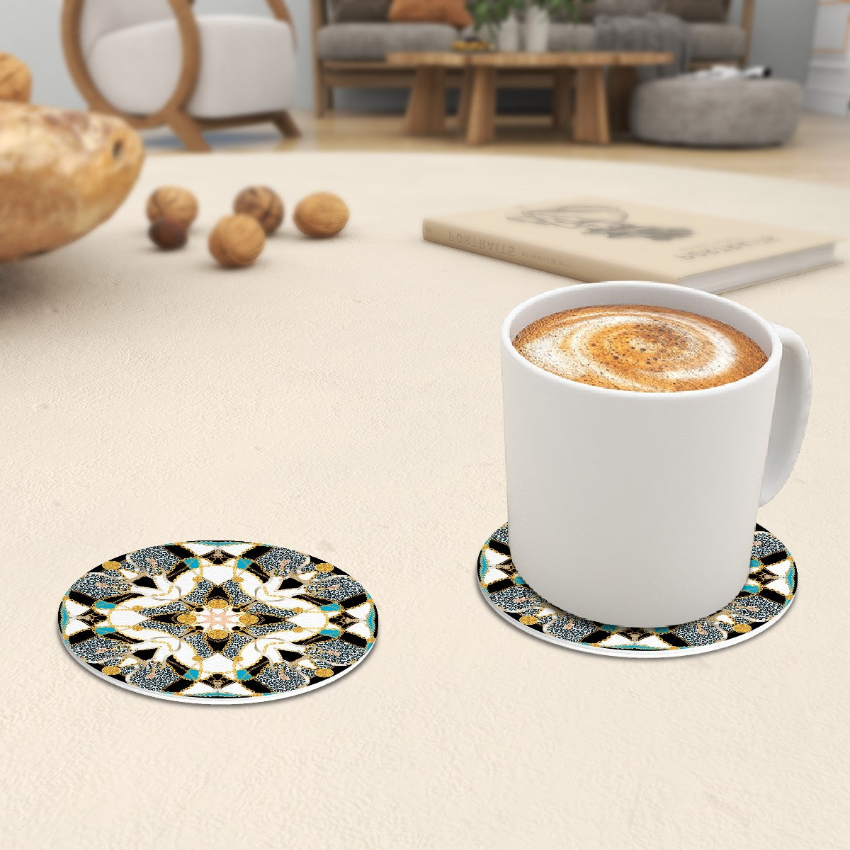 Geometric Round Leatherette Coasters 6 pcs