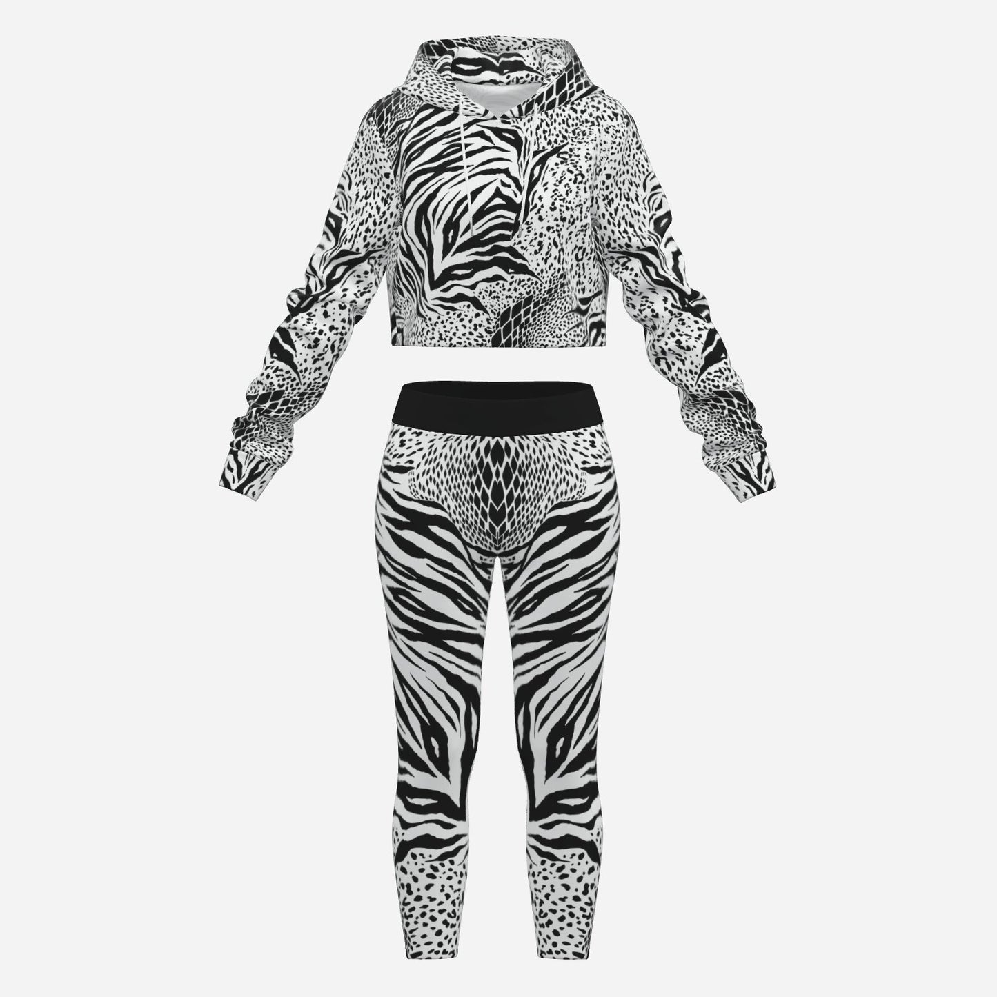 Zebra Geometric Cropped Hoodie And Pants Set