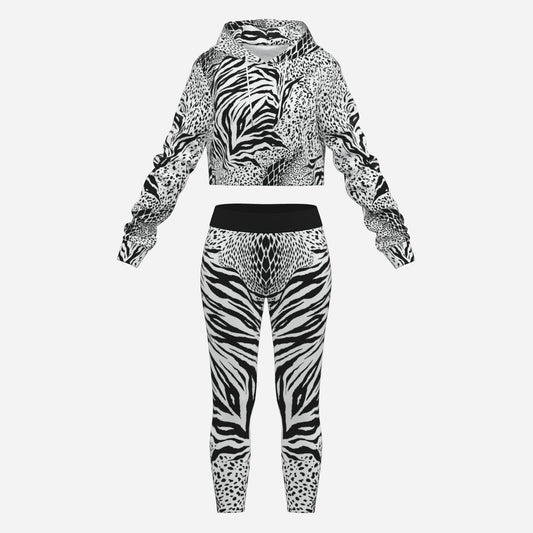 Zebra Geometric Cropped Hoodie And Pants Set