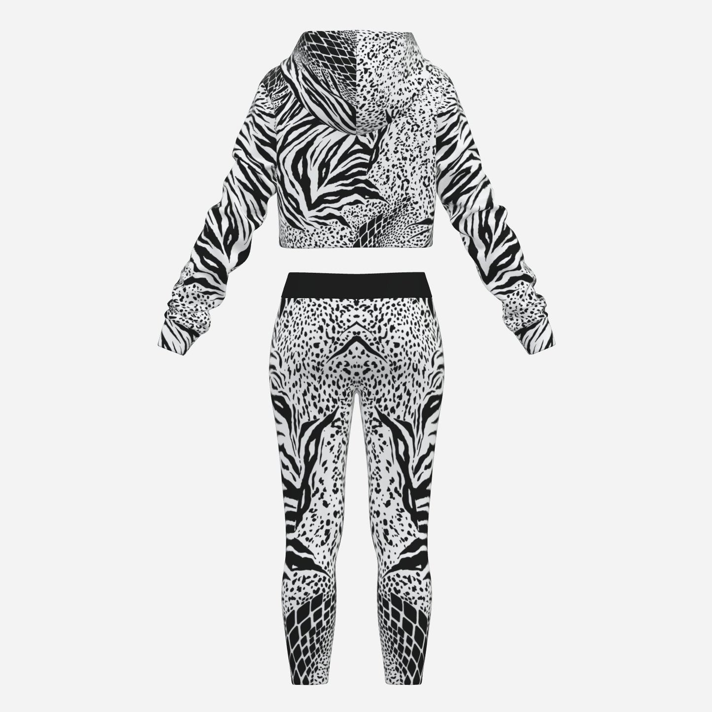 Zebra Geometric Cropped Hoodie And Pants Set