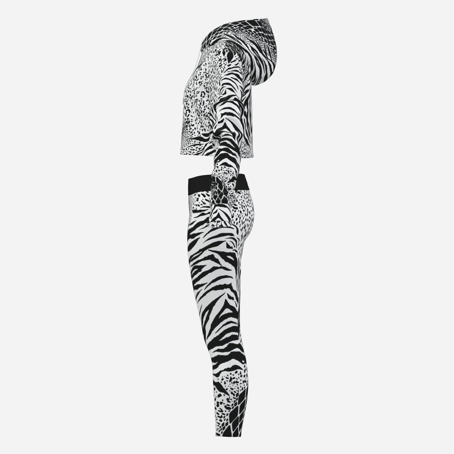 Zebra Geometric Cropped Hoodie And Pants Set