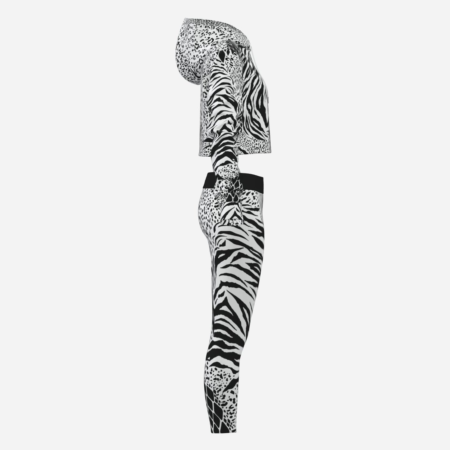 Zebra Geometric Cropped Hoodie And Pants Set