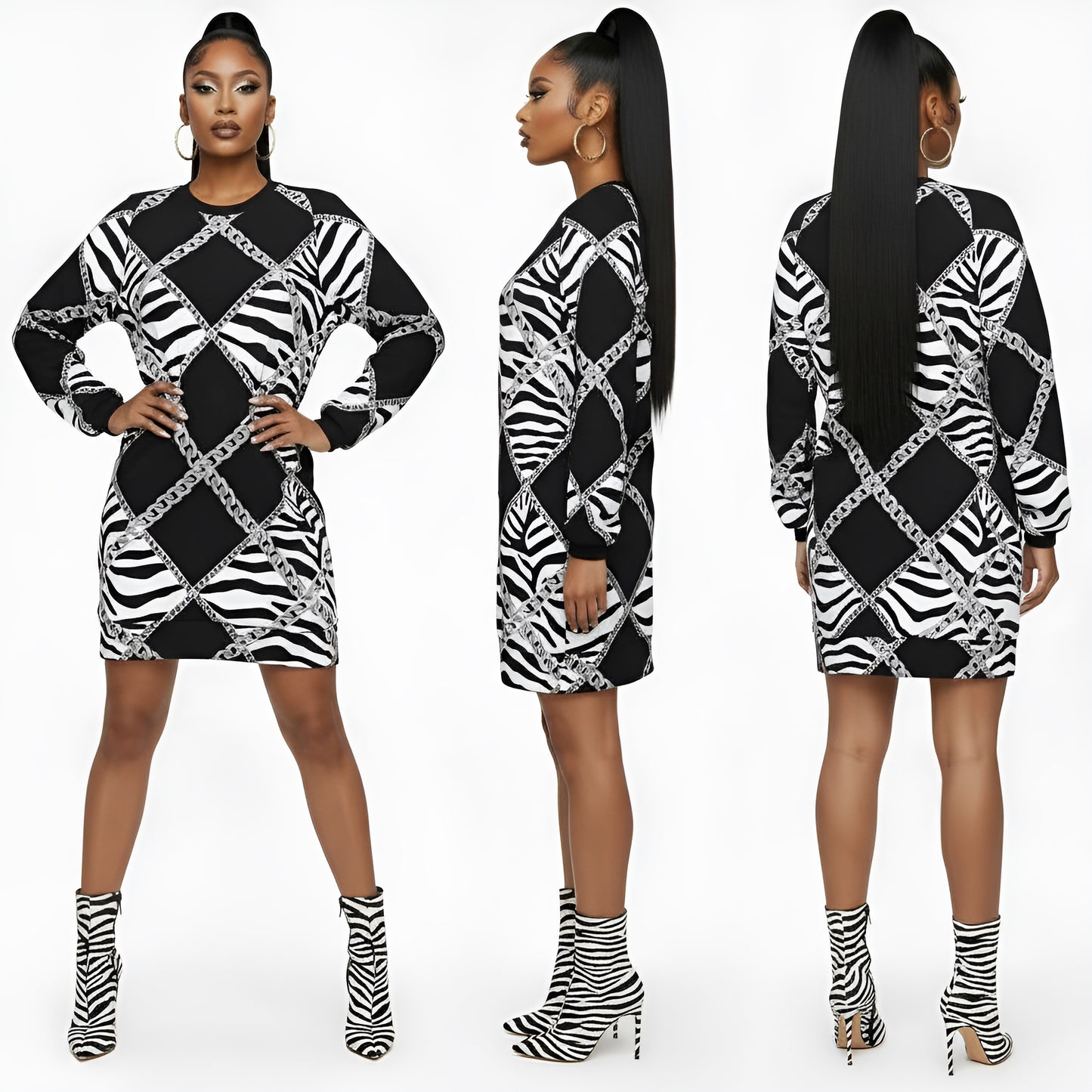 Zebra Chains Sweatshirt Dress