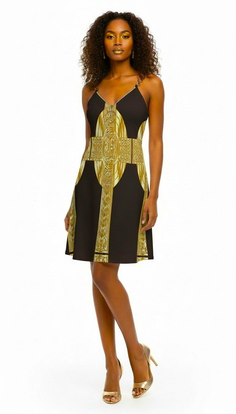 Gold Chain Strappy Front Zip Dress