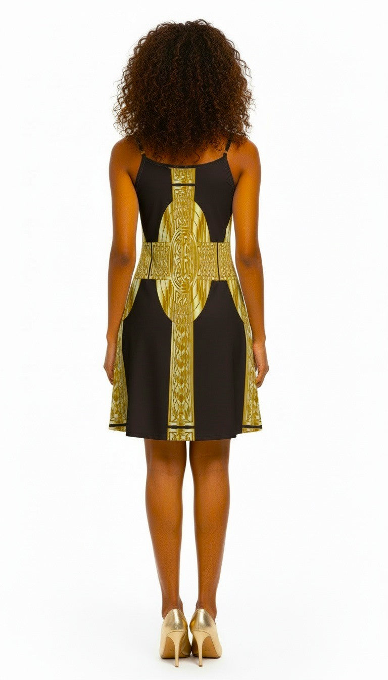 Gold Chain Strappy Front Zip Dress