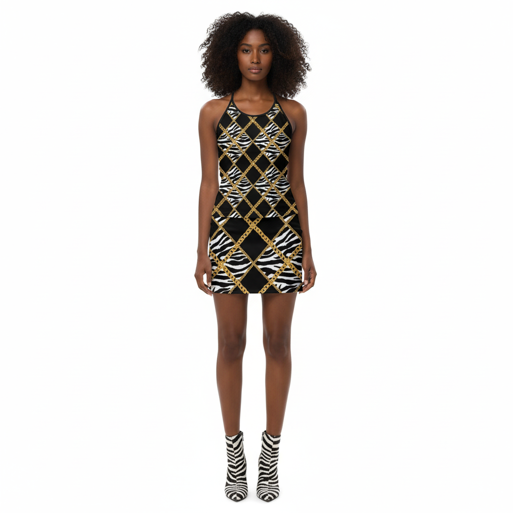 Zebra Chains Criss Cross Back Tank Top