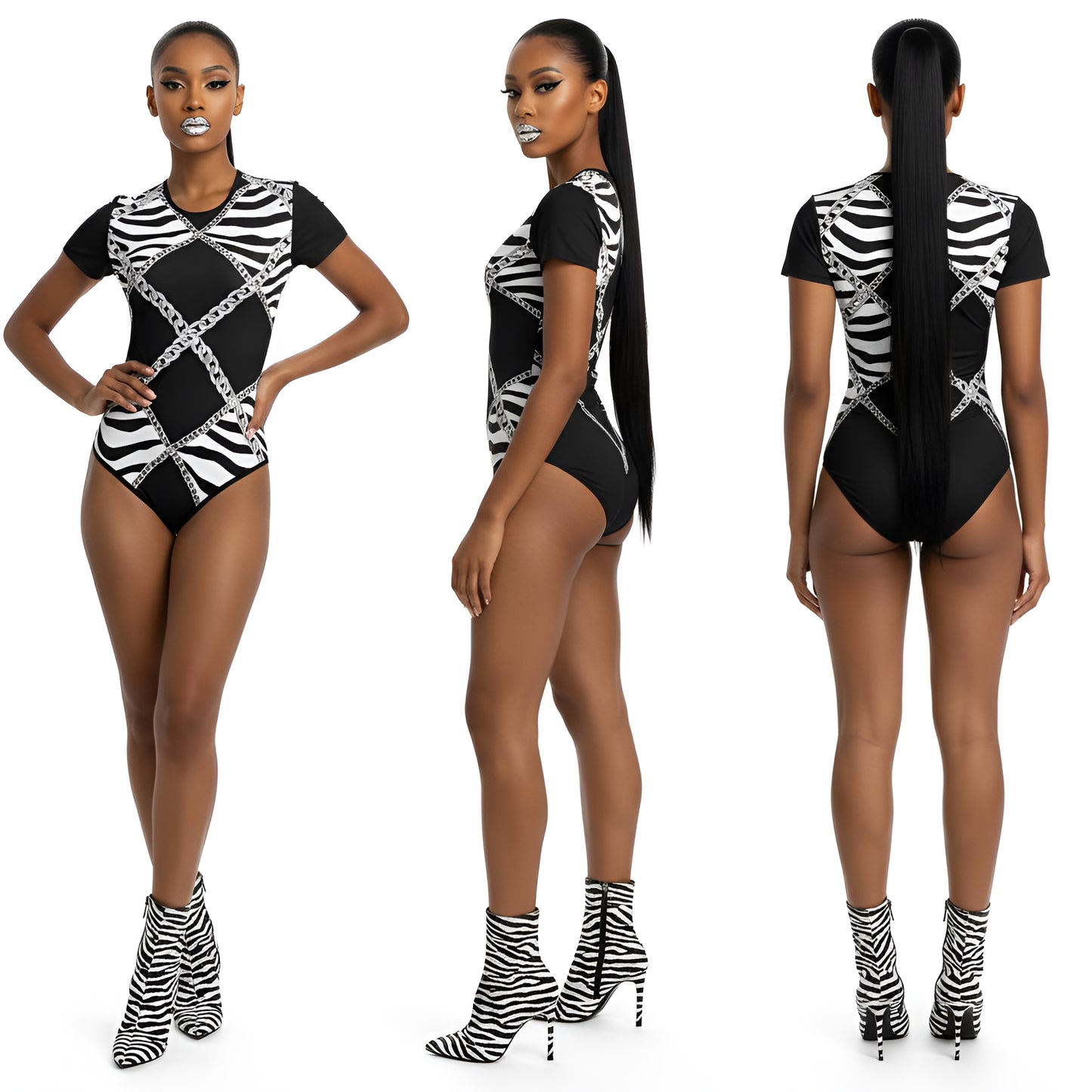 Zebra Chains Bodysuit
