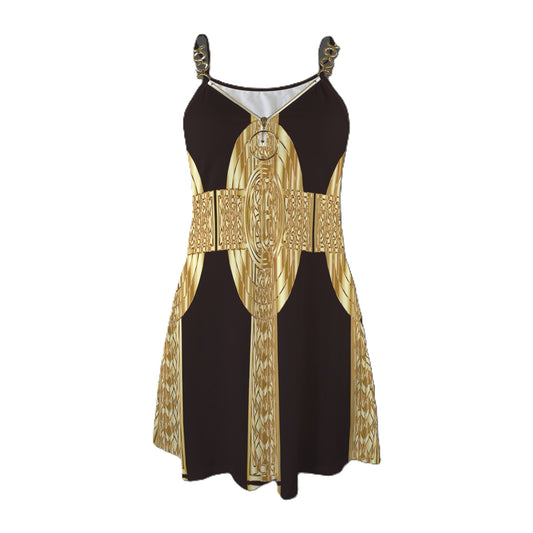 Gold Chain Strappy Front Zip Dress