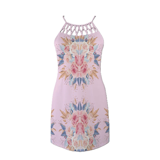 Ms Pink Floral Halter Neck Dress