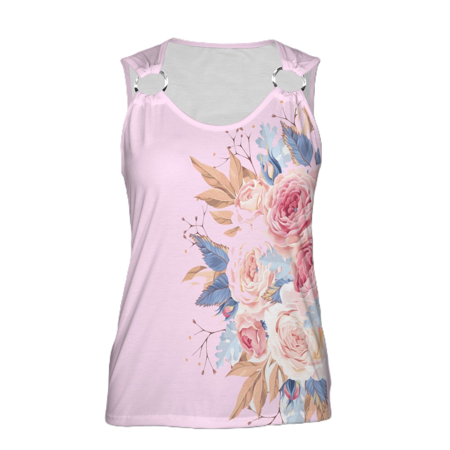 Pink Floral Ring Buckle Tankie Top