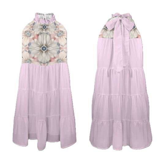 Floral Anime Geometric Halter Dress