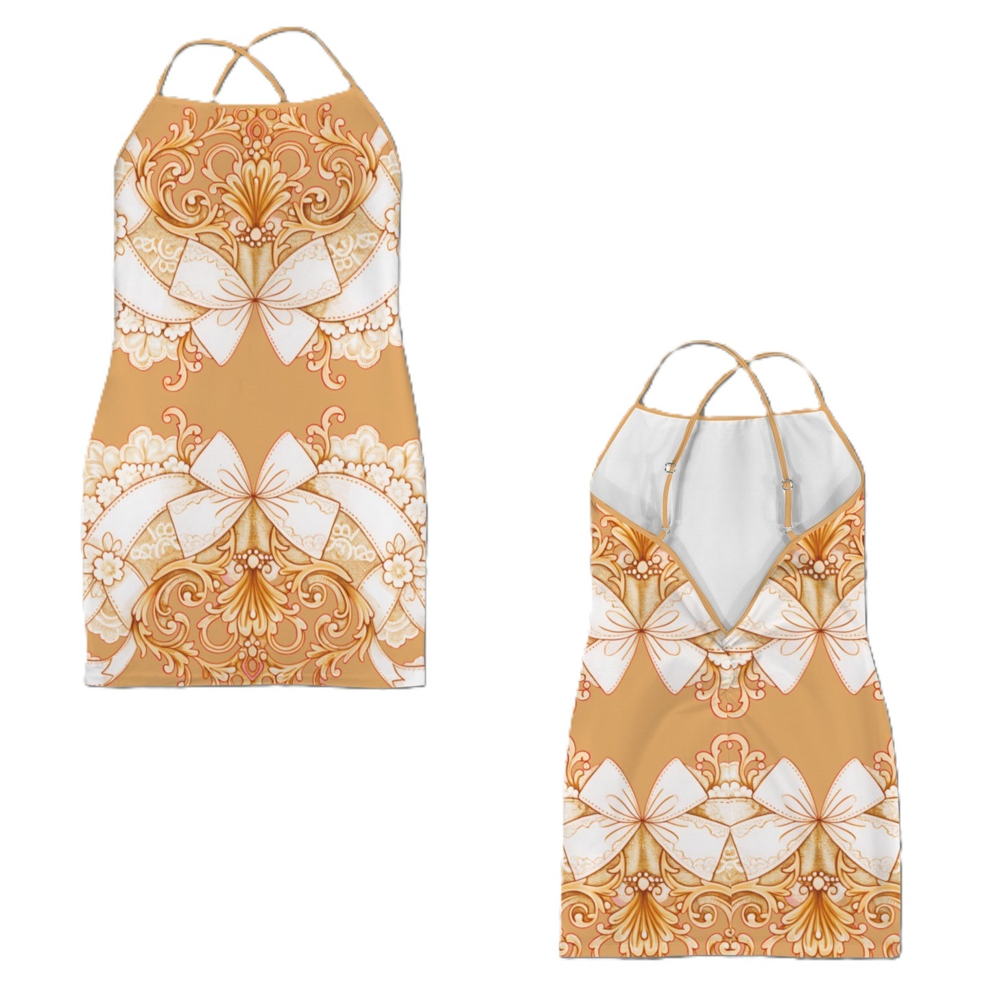 Geometric Bows Backless Bodycon Dress