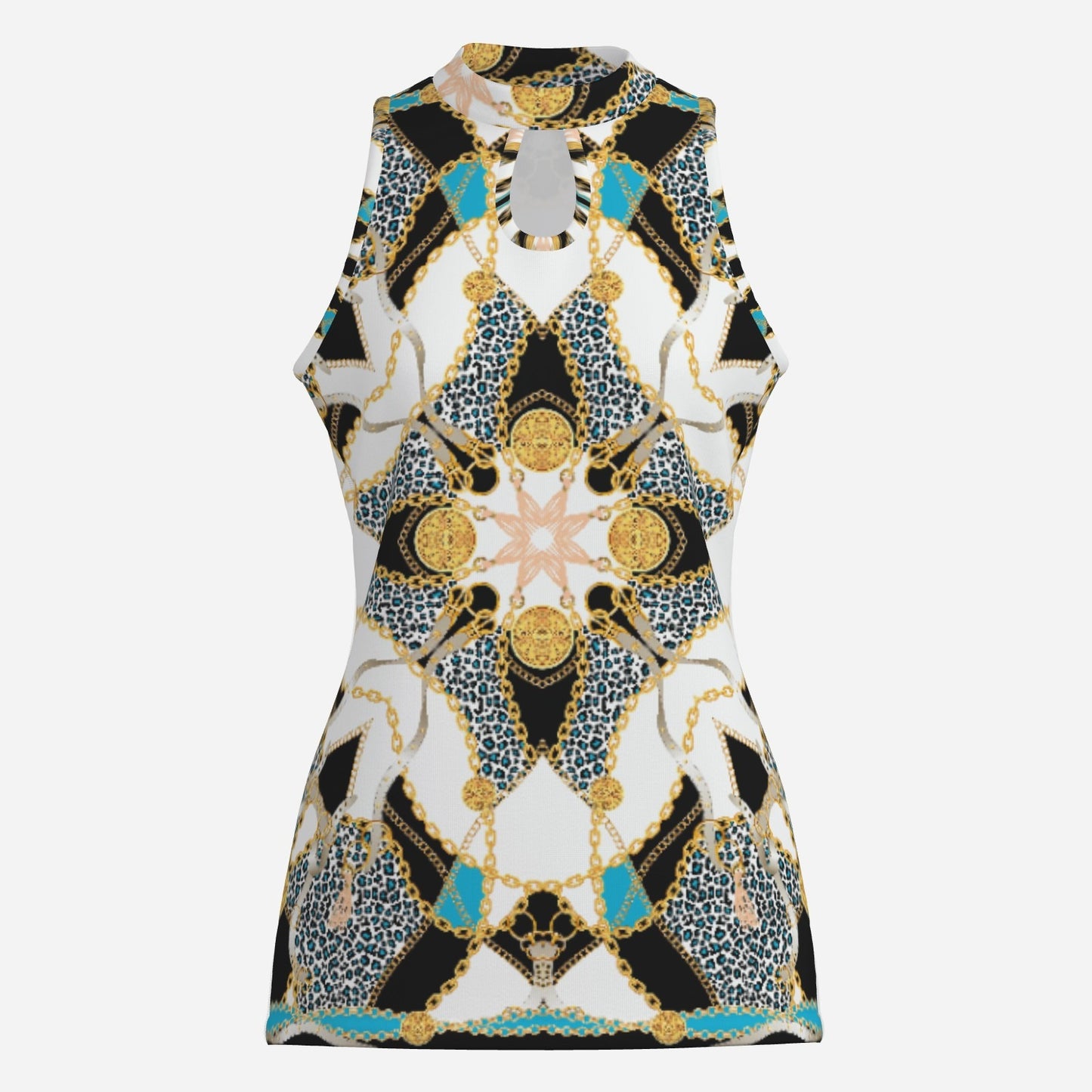 Geometric Sleeveless Keyhole Fashion Top