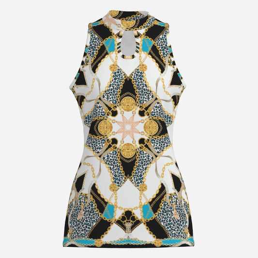 Geometric Sleeveless Keyhole Fashion Top