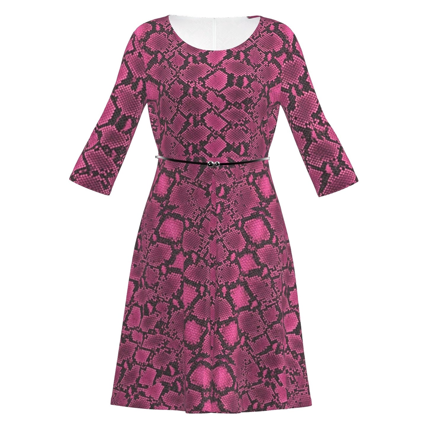 Snakeskin A-Line Midi Dress With Belt