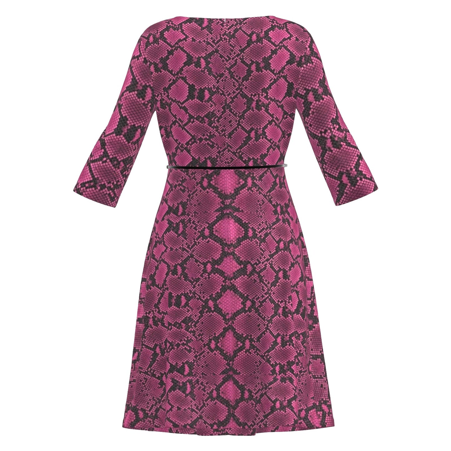 Snakeskin A-Line Midi Dress With Belt