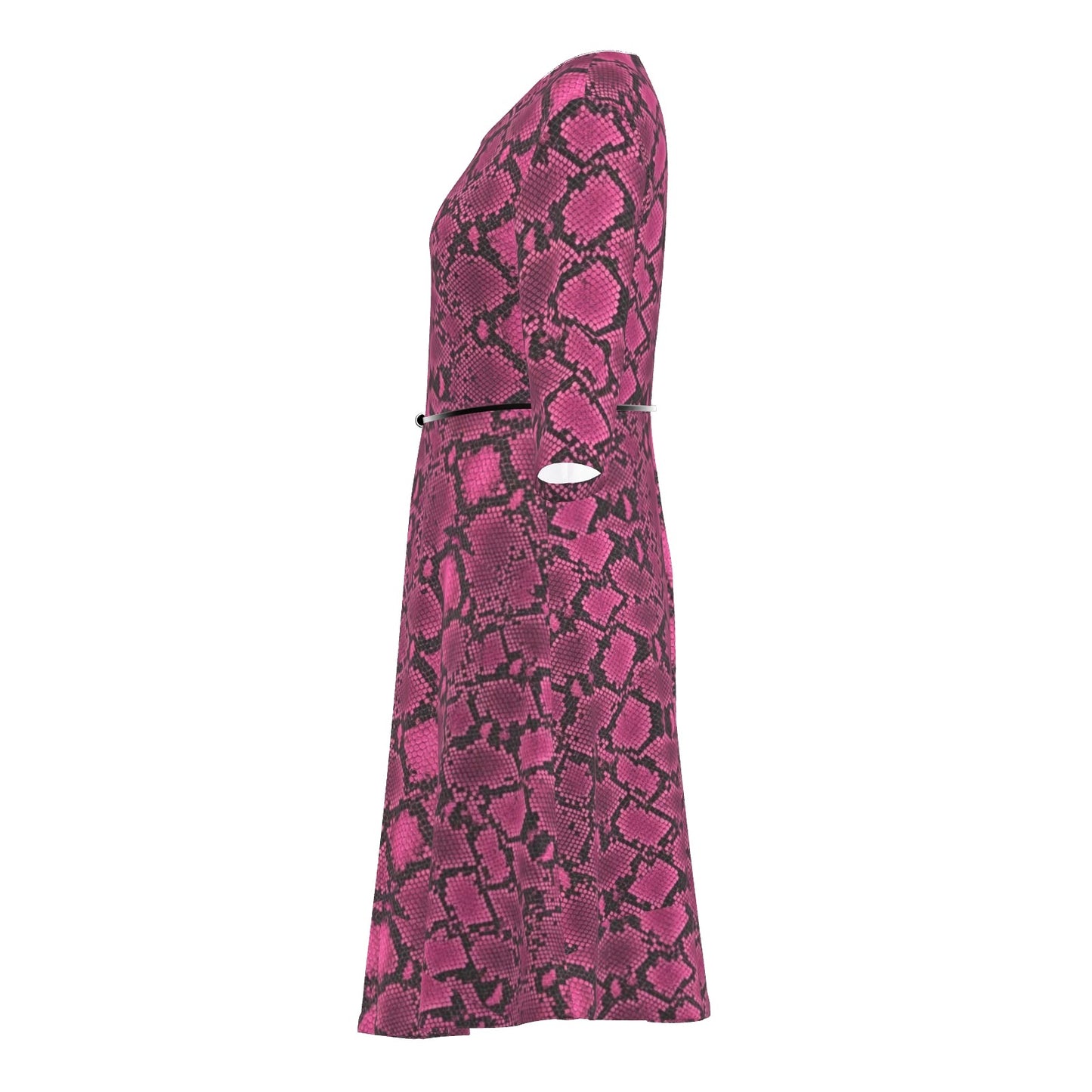 Snakeskin A-Line Midi Dress With Belt