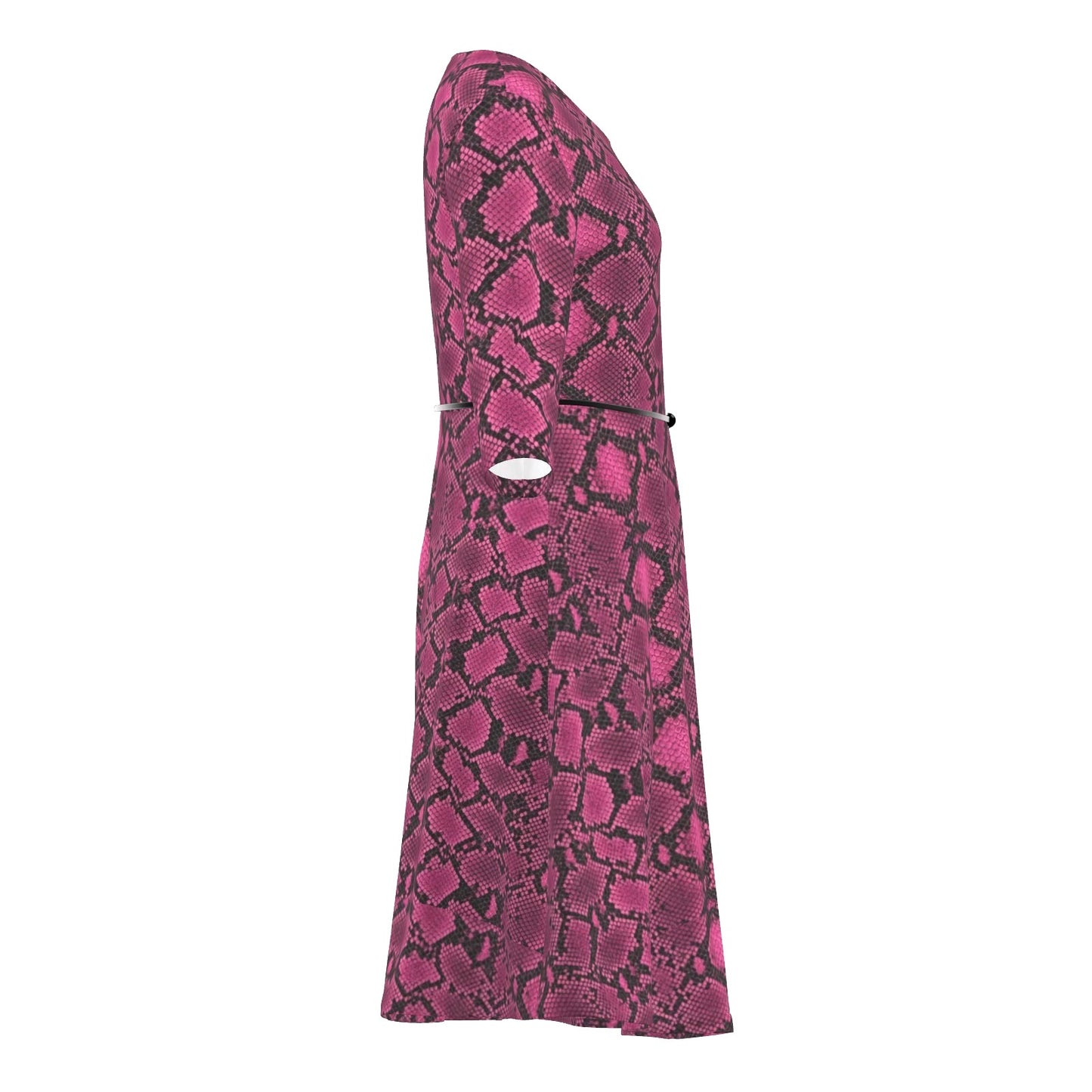Snakeskin A-Line Midi Dress With Belt