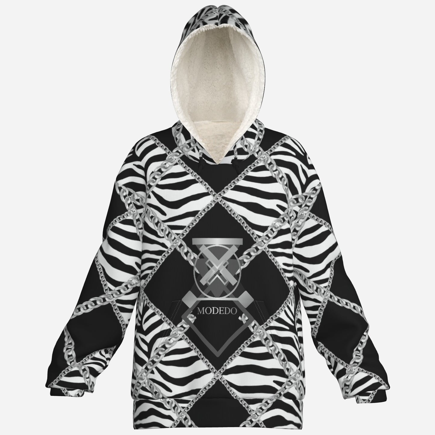 Zebra Chains Double Layer Fleece Lined Hoodie
