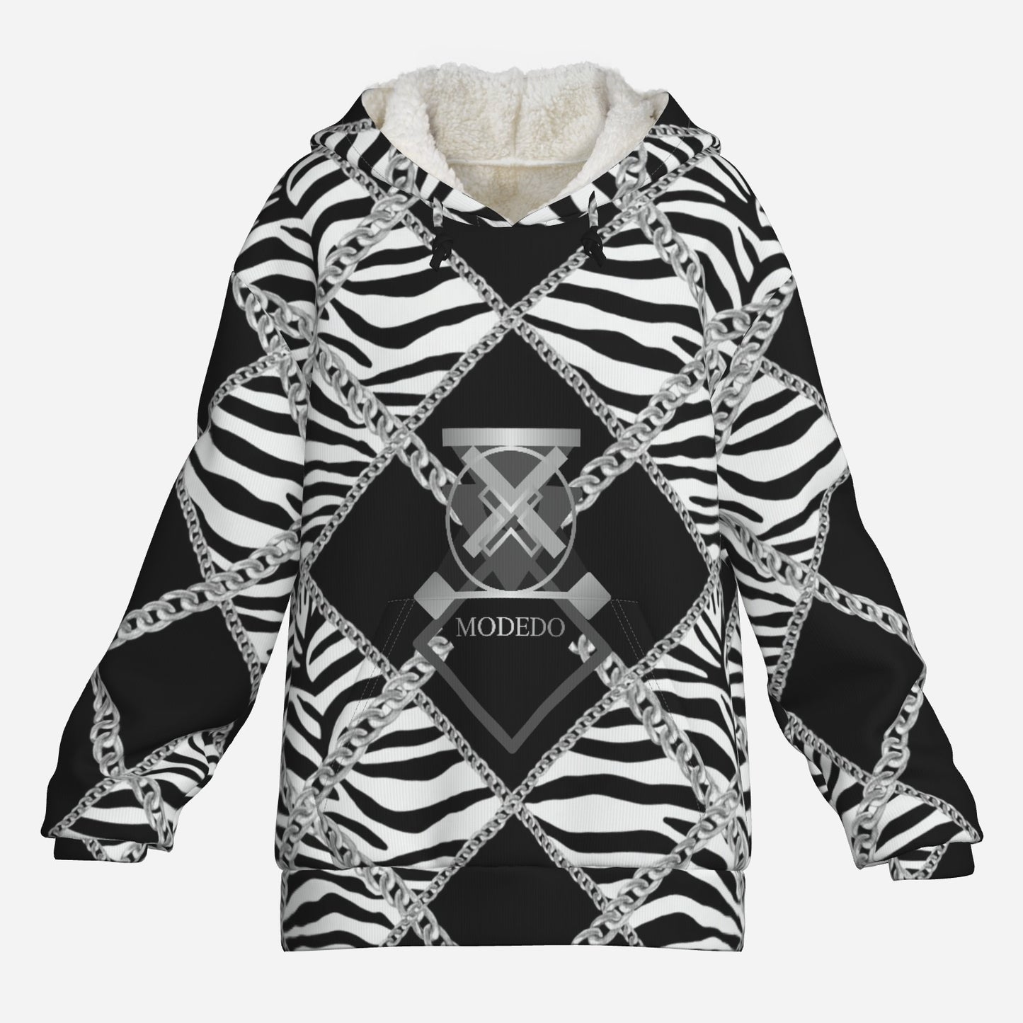 Zebra Chains Double Layer Fleece Lined Hoodie