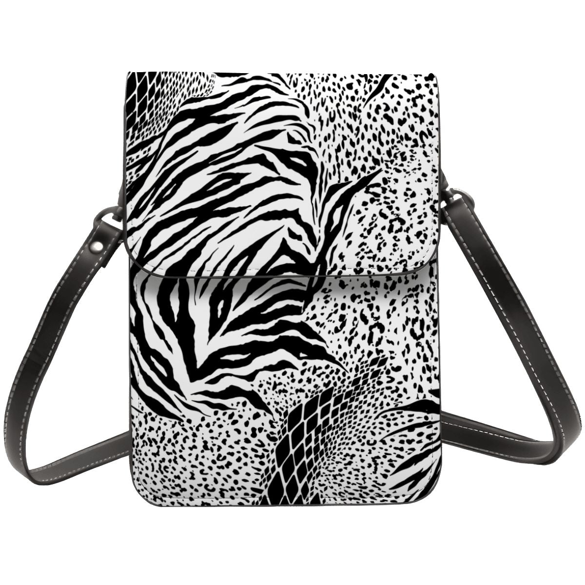 Zebra Leatherette Cell Phone Crossbody Bag