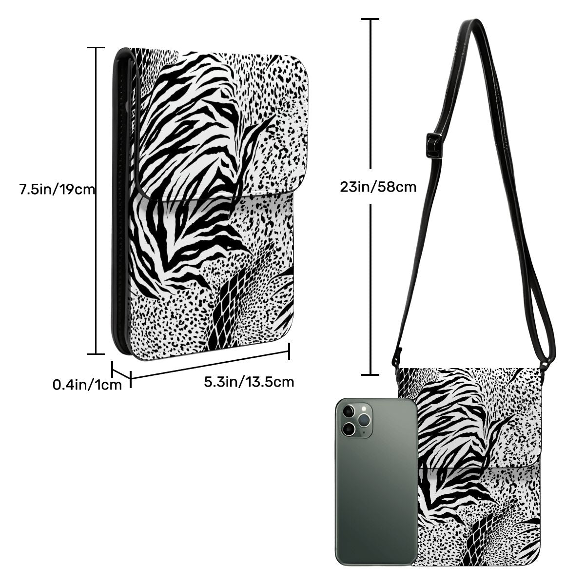Zebra Leatherette Cell Phone Crossbody Bag