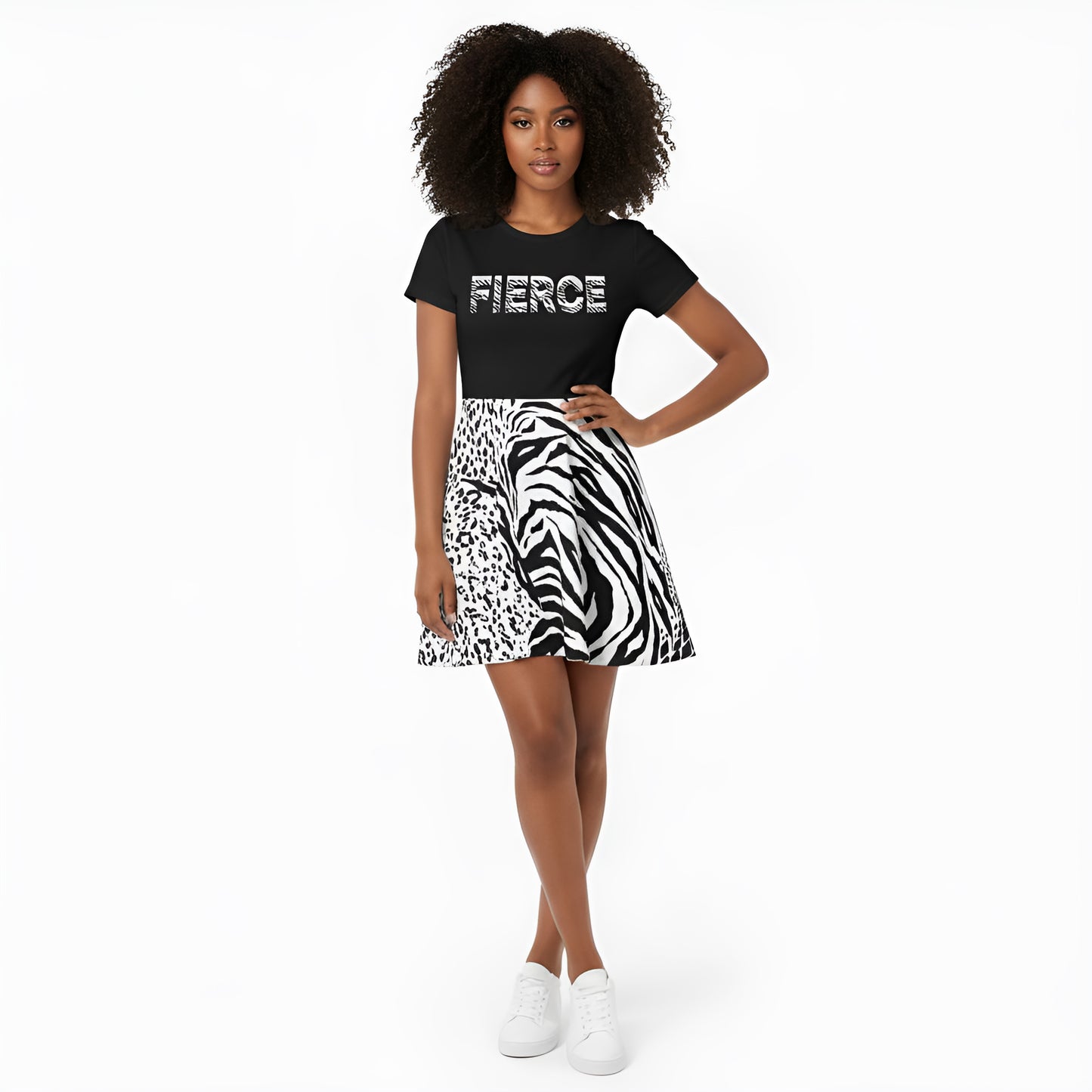 Zebra Geometric Striped T-Shirt Dress
