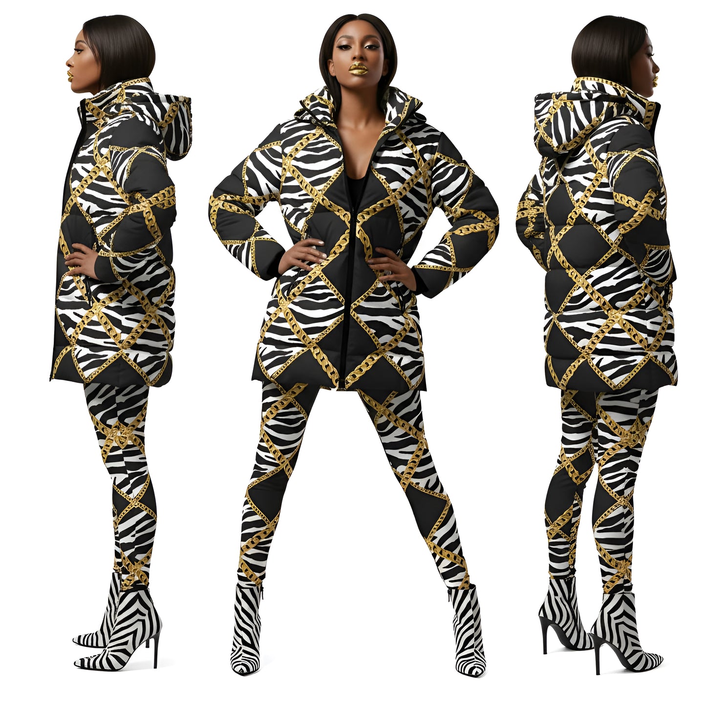 Zebra Chains Puffer Coat