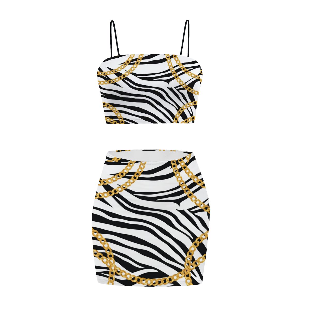 Zebra Chains Tube Crop Tank Top Mini Skirt Set