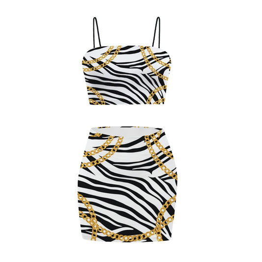 Zebra Chains Tube Crop Tank Top Mini Skirt Set