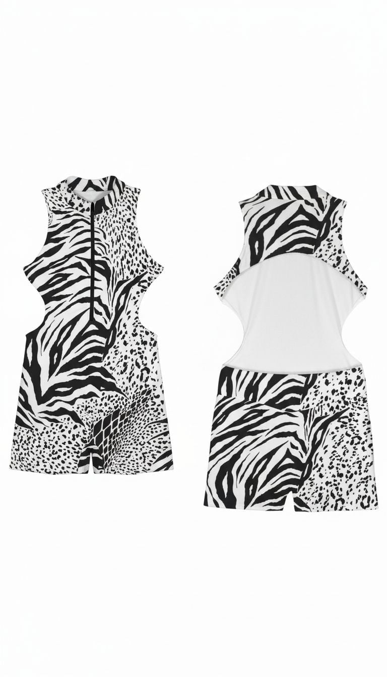 Zebra Geometric Backless Short Jumpsuit