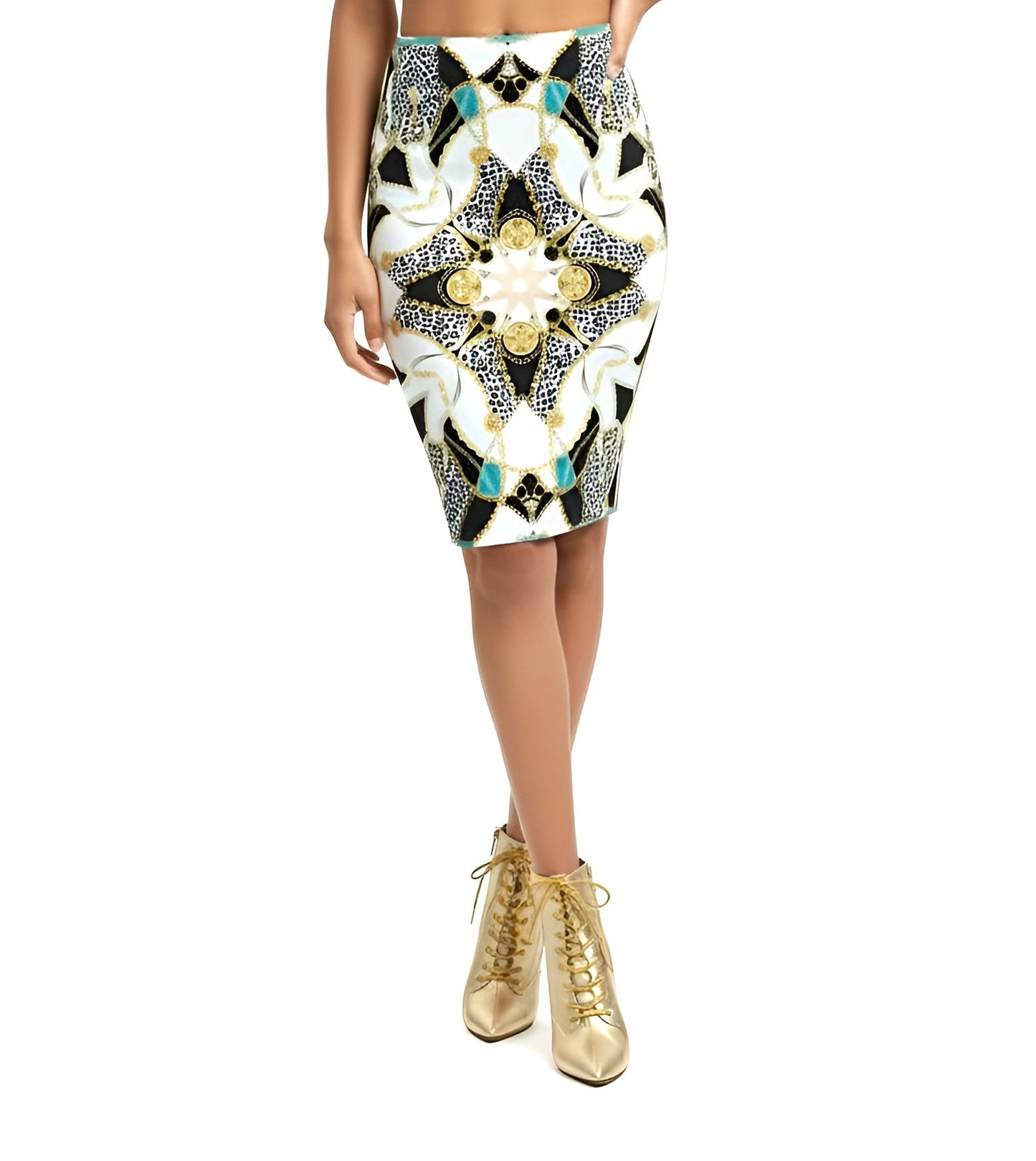 Geometric Medallion Pencil Skirt