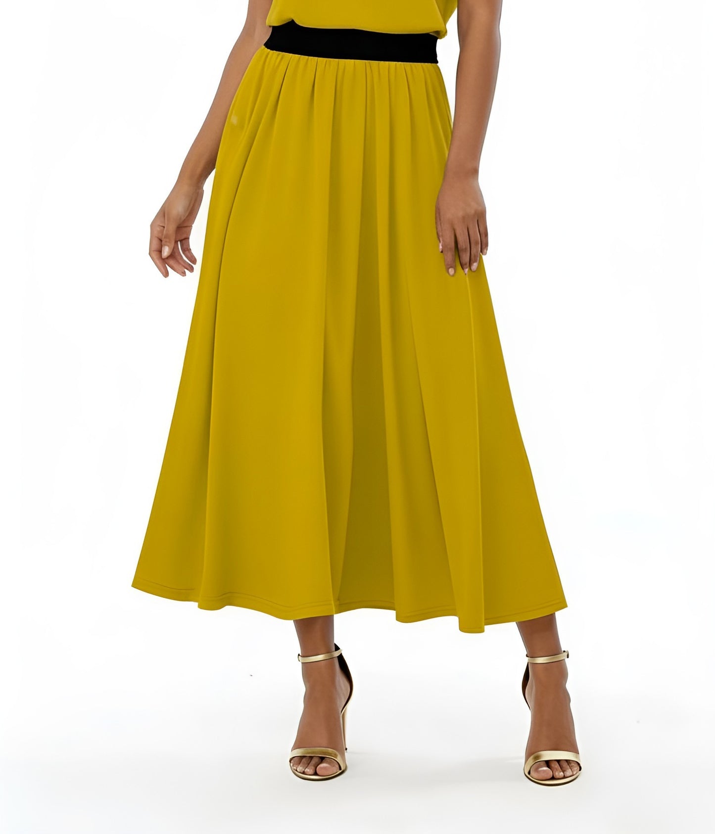 Gold Flare Midi Skirt