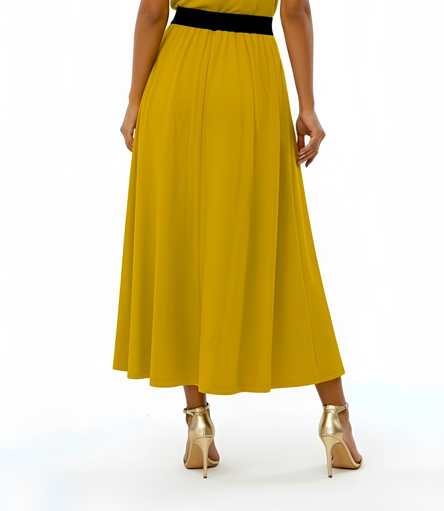 Gold Flare Midi Skirt