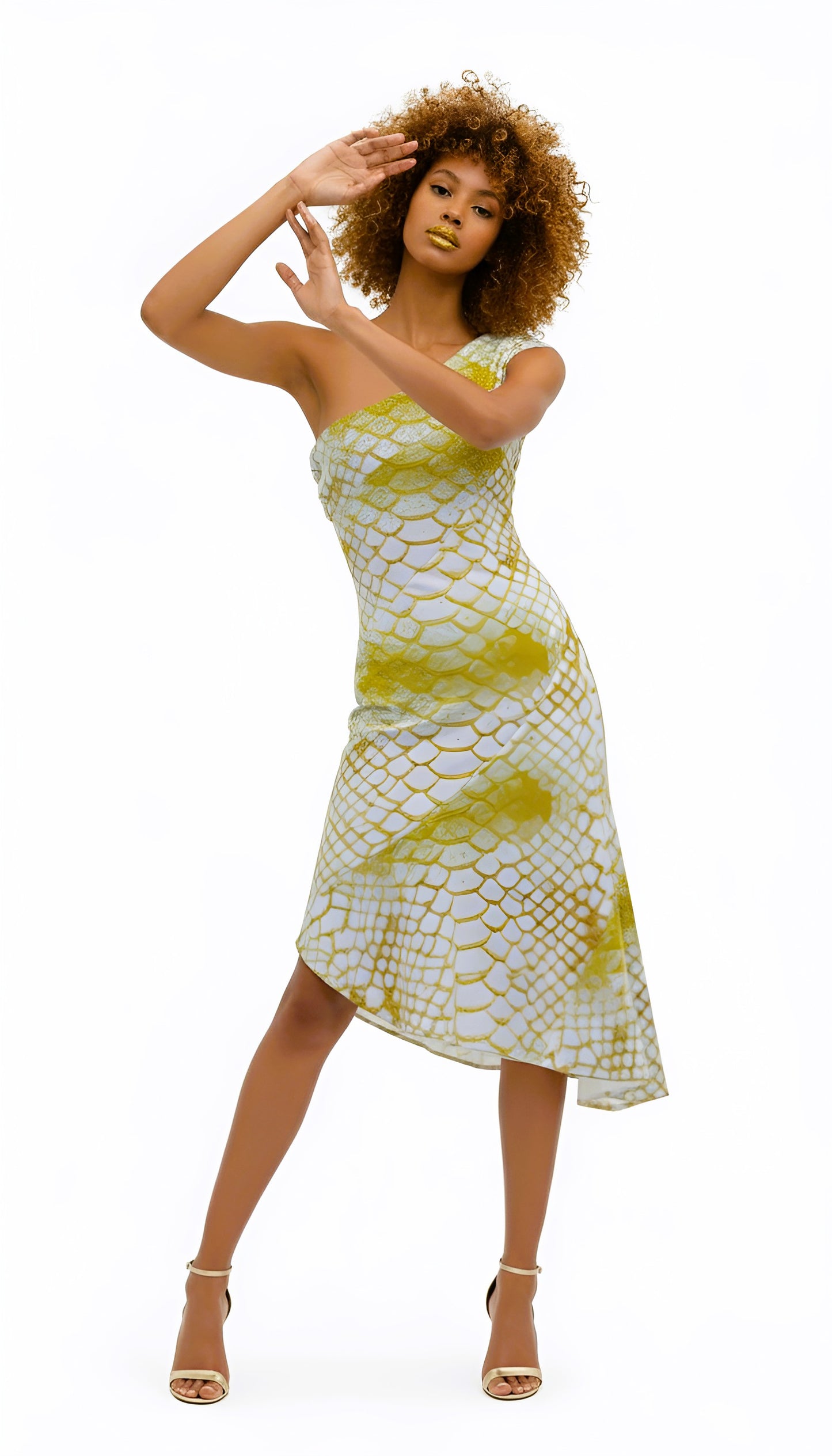 Gold White Shine Midi Dress