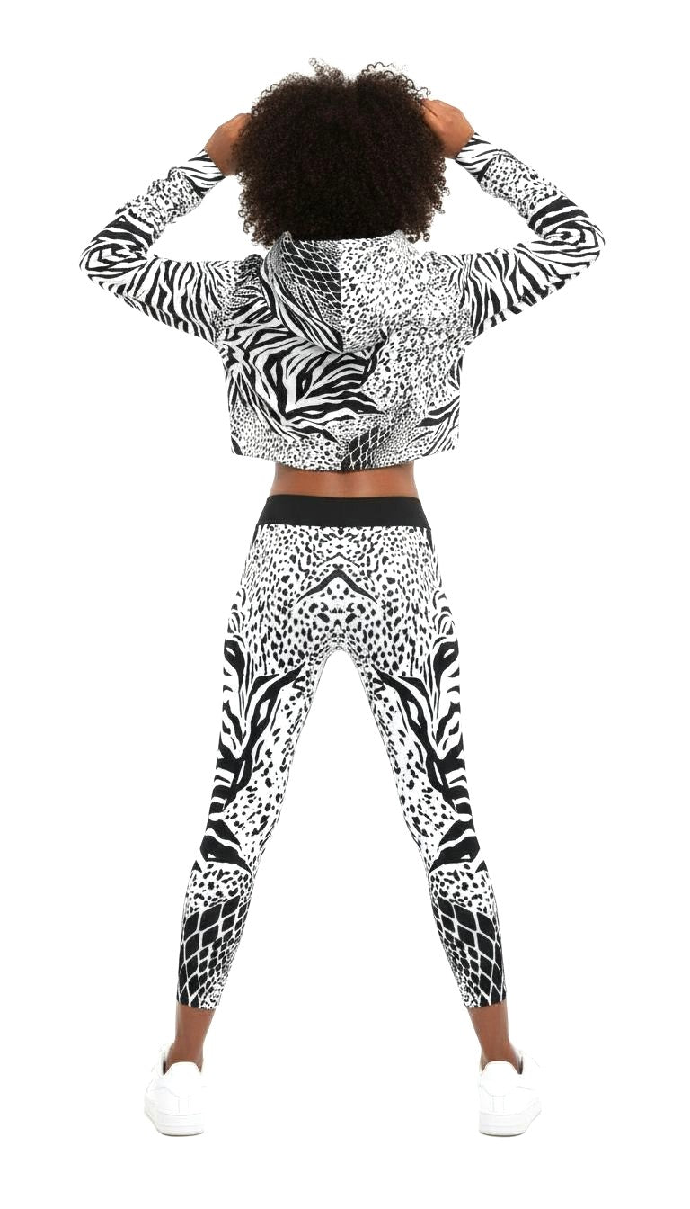 Zebra Geometric Cropped Hoodie And Pants Set