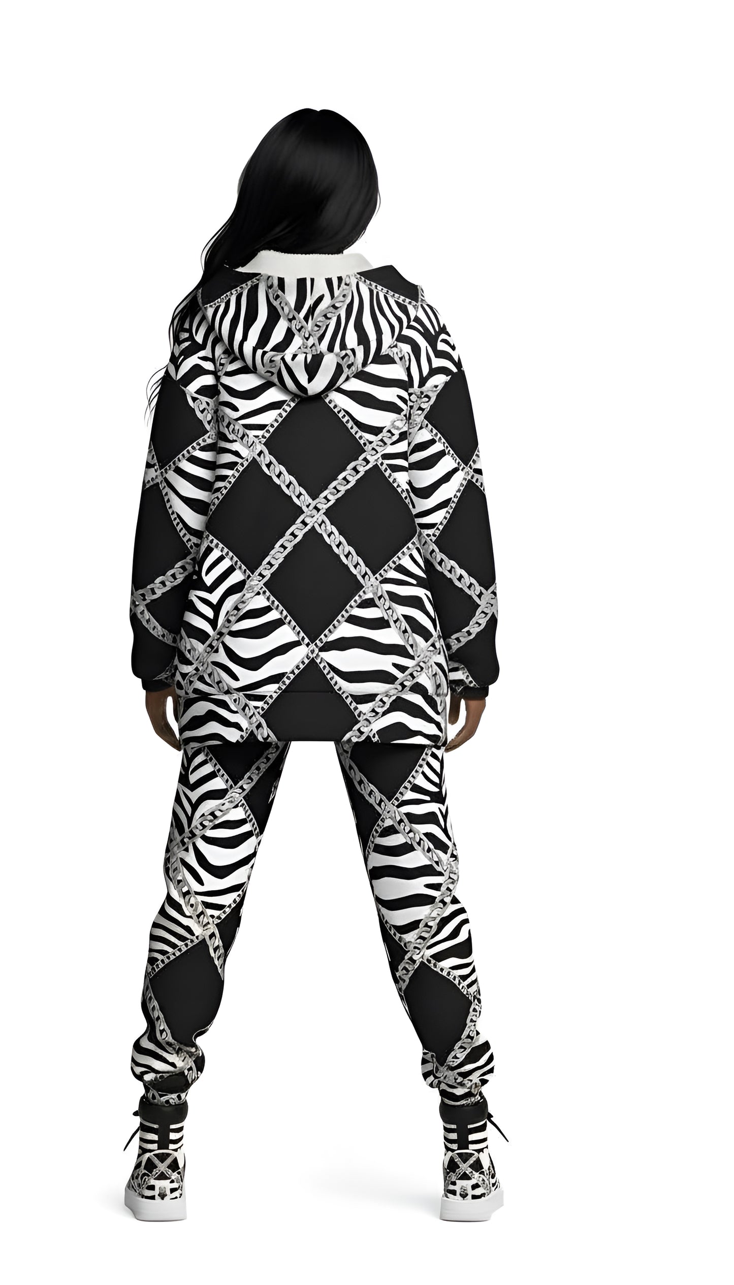 Zebra Chains Double Layer Fleece Lined Hoodie