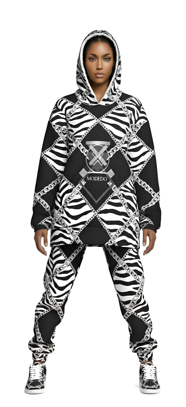 Zebra Chains Double Layer Fleece Lined Hoodie